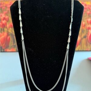 Lia Sophia Matte Silver and Crystal Double-Strand Necklace
